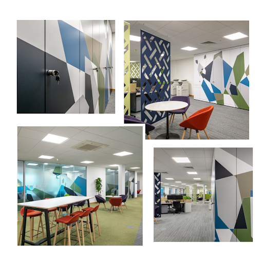 collage of bright office space pictures