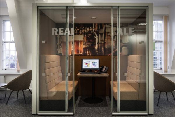 Meeting room cubicle with glass door